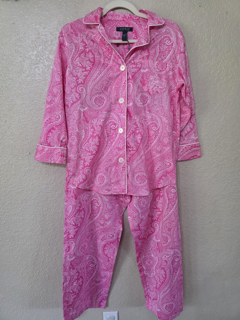 Ralph Lauren Pink Paisley Button-Front Womens Pajama Set